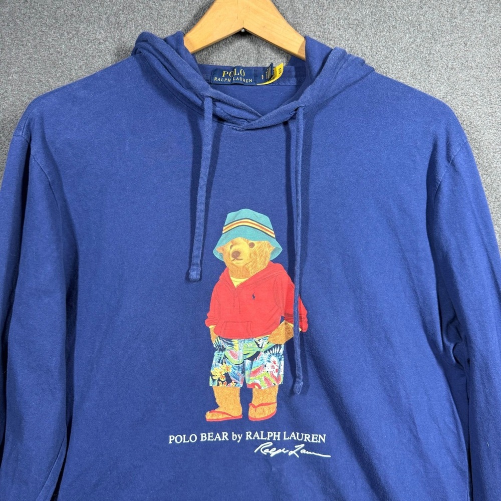 Polo Ralph Lauren Mens Polo Bear Hooded T-Shirt Blue Graphic Hoodie Small